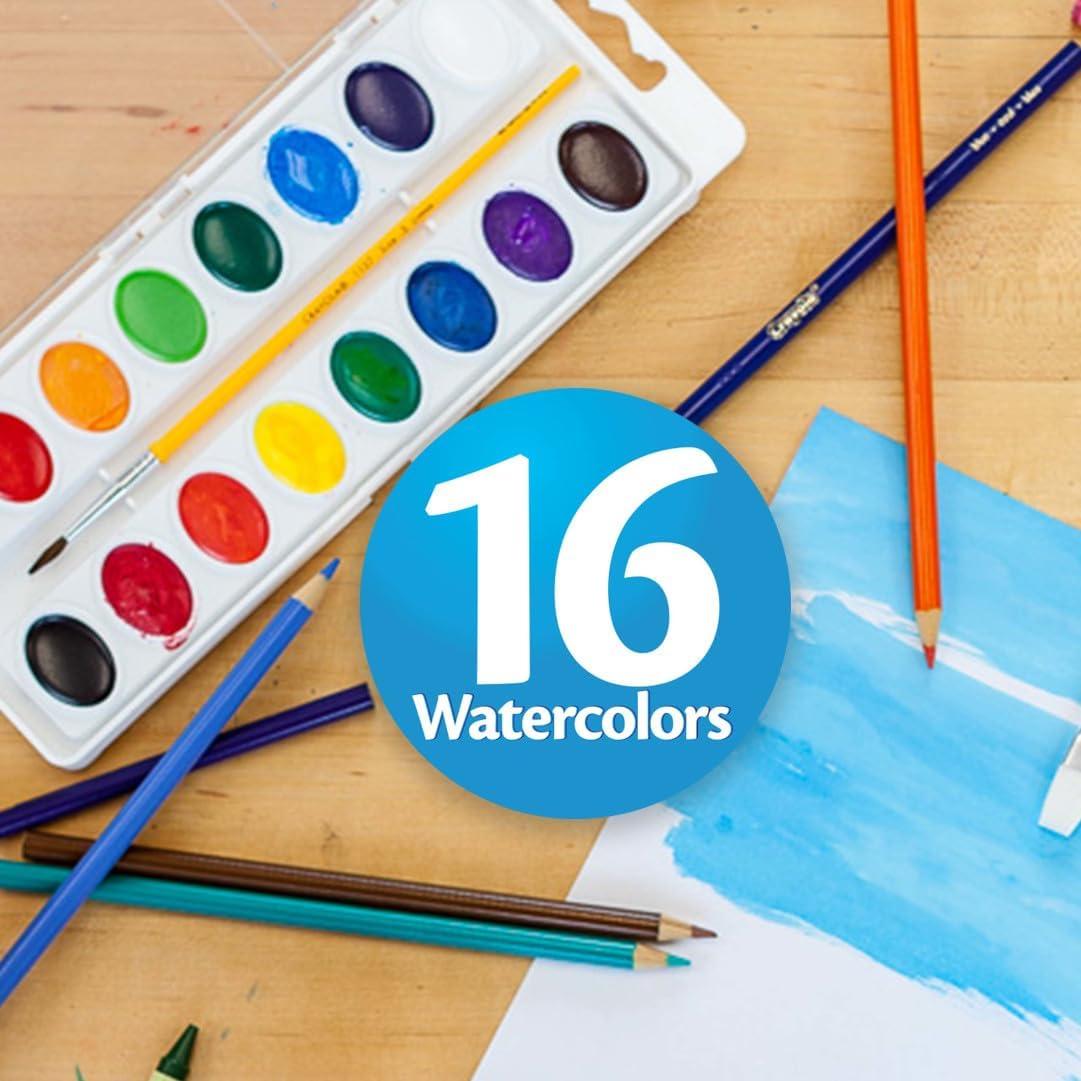 image:imageCrayola Watercolor Paint Set 16 Count Washable Paint for Kids 1 Paint Brush Arts amp Crafts Supplies Assorted Colors Ages 4