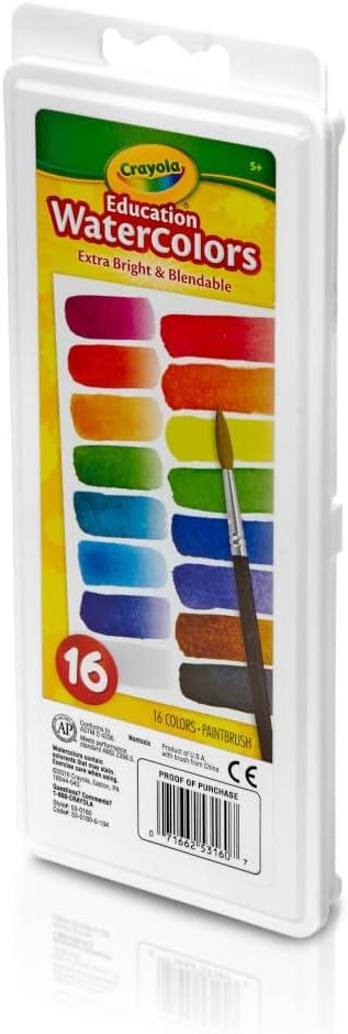 image:imageCrayola Watercolor Paint Set 16 Count Washable Paint for Kids 1 Paint Brush Arts amp Crafts Supplies Assorted Colors Ages 4