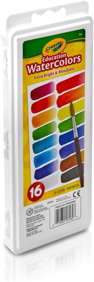 image:imageCrayola Watercolor Paint Set 16 Count Washable Paint for Kids 1 Paint Brush Arts amp Crafts Supplies Assorted Colors Ages 4
