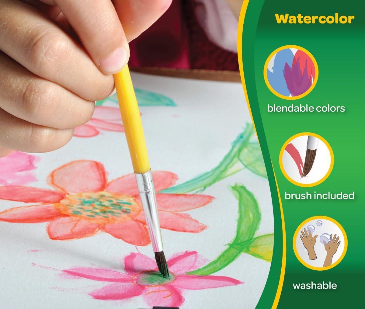 image:imageCrayola Watercolor Paint Set 16 Count Washable Paint for Kids 1 Paint Brush Arts amp Crafts Supplies Assorted Colors Ages 4