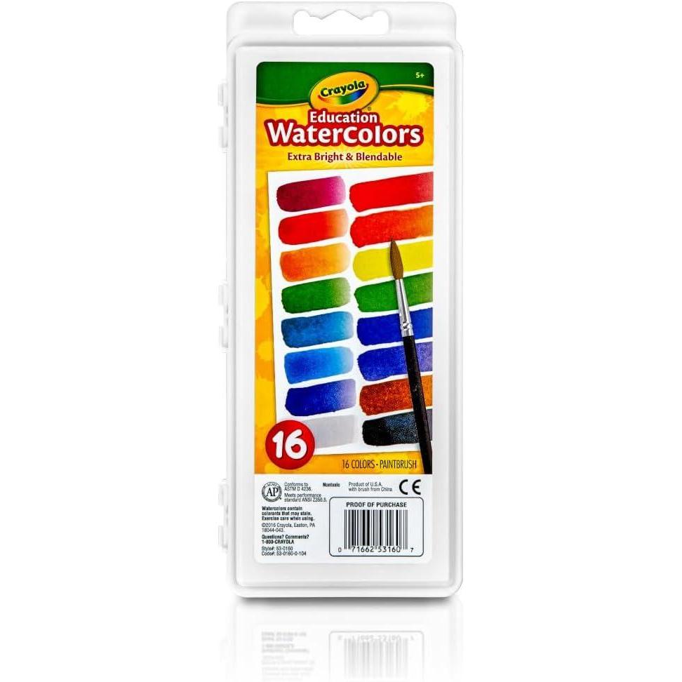image:imageCrayola Watercolor Paint Set 16 Count Washable Paint for Kids 1 Paint Brush Arts amp Crafts Supplies Assorted Colors Ages 4