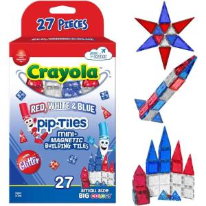 image:imageCreateOn Crayola Red White amp Blue Glitter PIP Magnetic Tiles Magnetic Kids Building Toys Classroom Sensory Blocks STEM Learning Travel Toys for Boys and Girls 27Piece Set