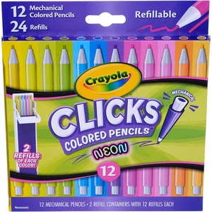 image:imageCrayola Clicks 20mm Mechanical Colored Pencil Set 12 Assorted Colors Coloring Pencils for Kids No Sharpen 24 Replacement Cores Ages 5Neon