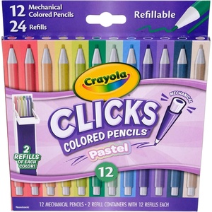 image:imageCrayola Clicks 20mm Mechanical Colored Pencil Set 12 Assorted Colors Coloring Pencils for Kids No Sharpen 24 Replacement Cores Ages 5Pastel
