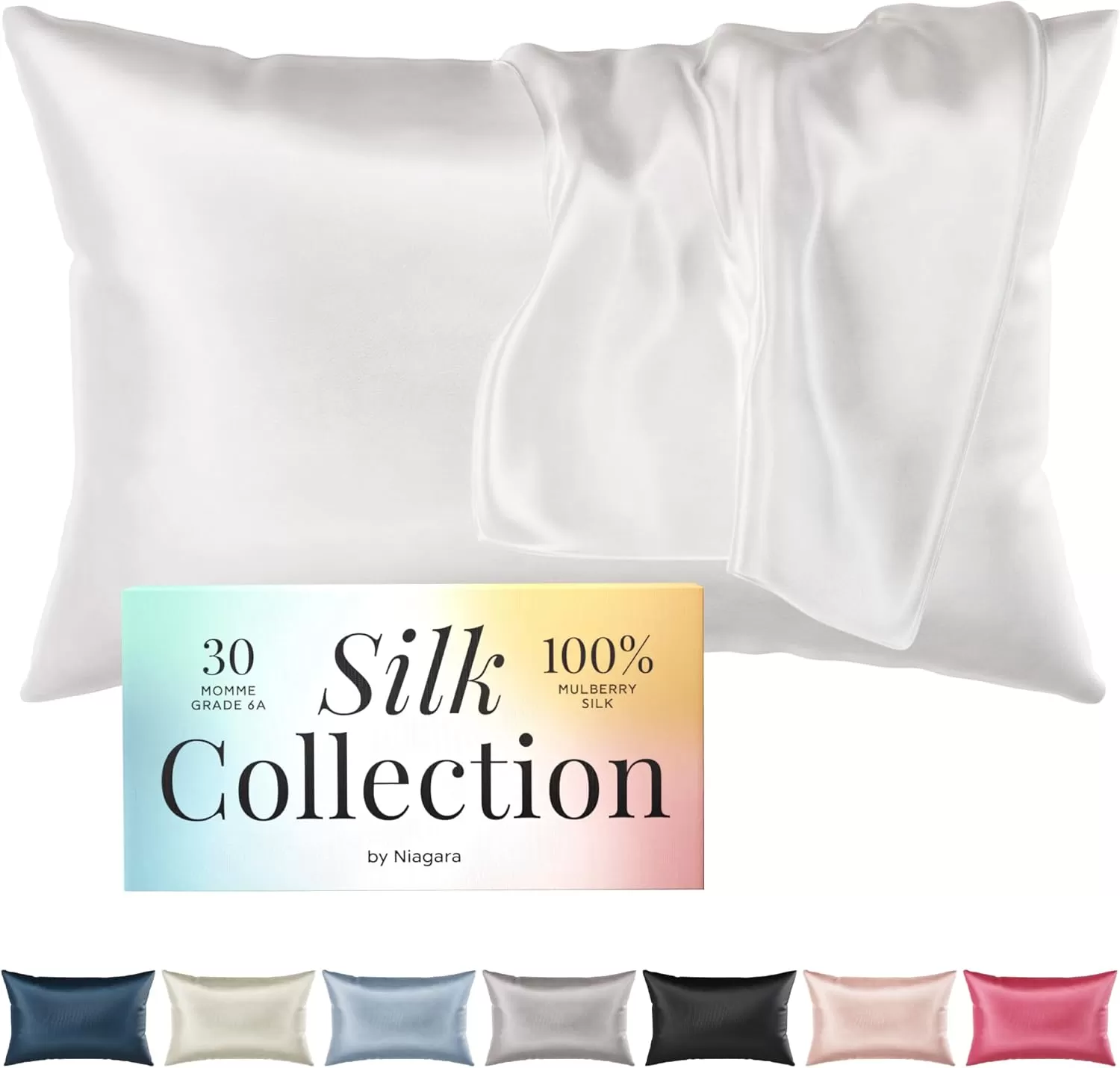 imageNiagara 100 Mulberry Silk Pillowcase  30 Momme Silk Pillow case for Hair and Skin  Grade 6A Silk Pillow Cases with Zipper  Soft ampamp Cooling Black Silk Pillowcase Queen Size 20quotx30quotWhite