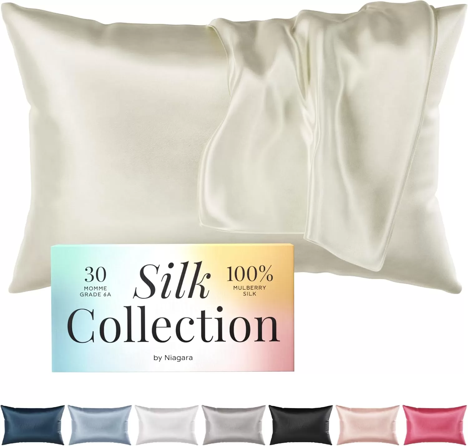 imageNiagara 100 Mulberry Silk Pillowcase  30 Momme Silk Pillow case for Hair and Skin  Grade 6A Silk Pillow Cases with Zipper  Soft ampamp Cooling Black Silk Pillowcase Queen Size 20quotx30quotChampagne