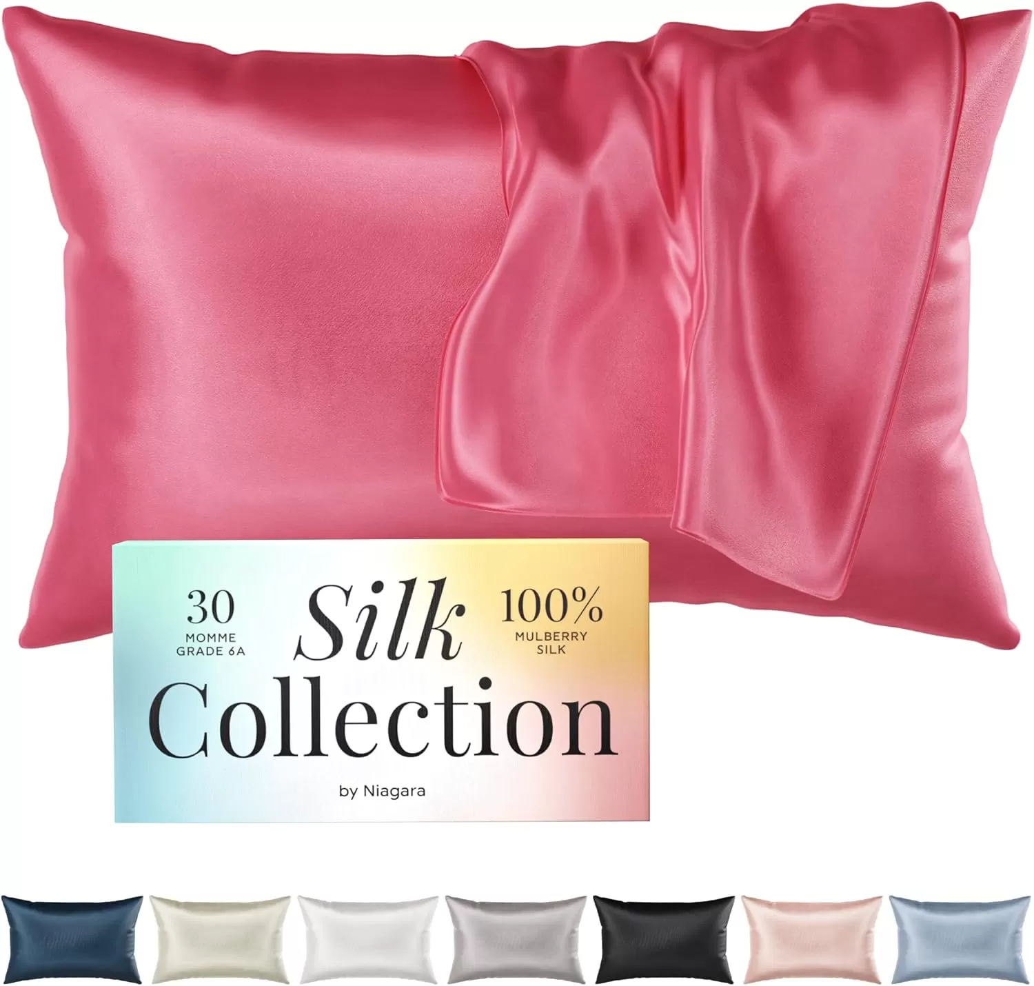 imageNiagara 100 Mulberry Silk Pillowcase  30 Momme Silk Pillow case for Hair and Skin  Grade 6A Silk Pillow Cases with Zipper  Soft ampamp Cooling Black Silk Pillowcase Queen Size 20quotx30quotBright Pink