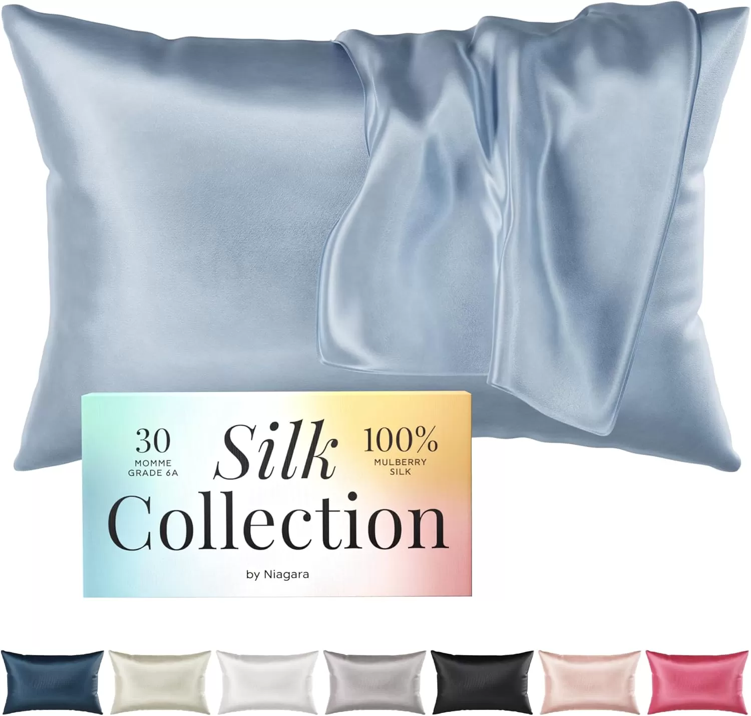 imageNiagara 100 Mulberry Silk Pillowcase  30 Momme Silk Pillow case for Hair and Skin  Grade 6A Silk Pillow Cases with Zipper  Soft ampamp Cooling Black Silk Pillowcase Queen Size 20quotx30quotBlue