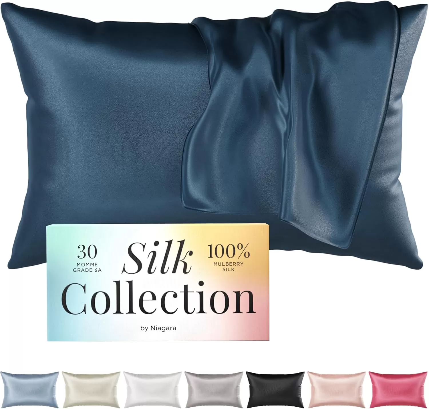 imageNiagara 100 Mulberry Silk Pillowcase  30 Momme Silk Pillow case for Hair and Skin  Grade 6A Silk Pillow Cases with Zipper  Soft ampamp Cooling Black Silk Pillowcase Queen Size 20quotx30quotNavy Blue