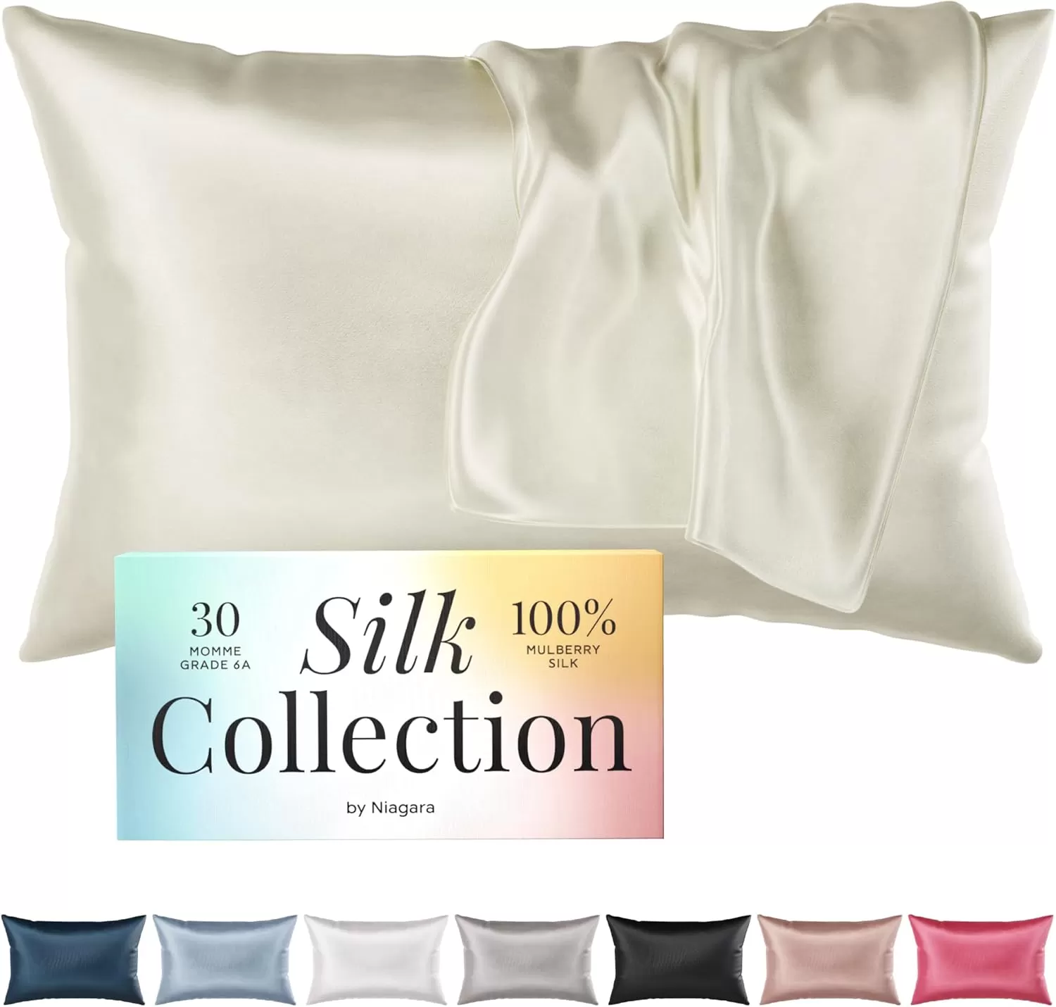 imageNiagara 100 Mulberry Silk Pillowcase  30 Momme Silk Pillow case for Hair and Skin  Grade 6A Silk Pillow Cases with Zipper  Soft ampamp Cooling Black Silk Pillowcase Queen Size 20quotx30quotChampagne