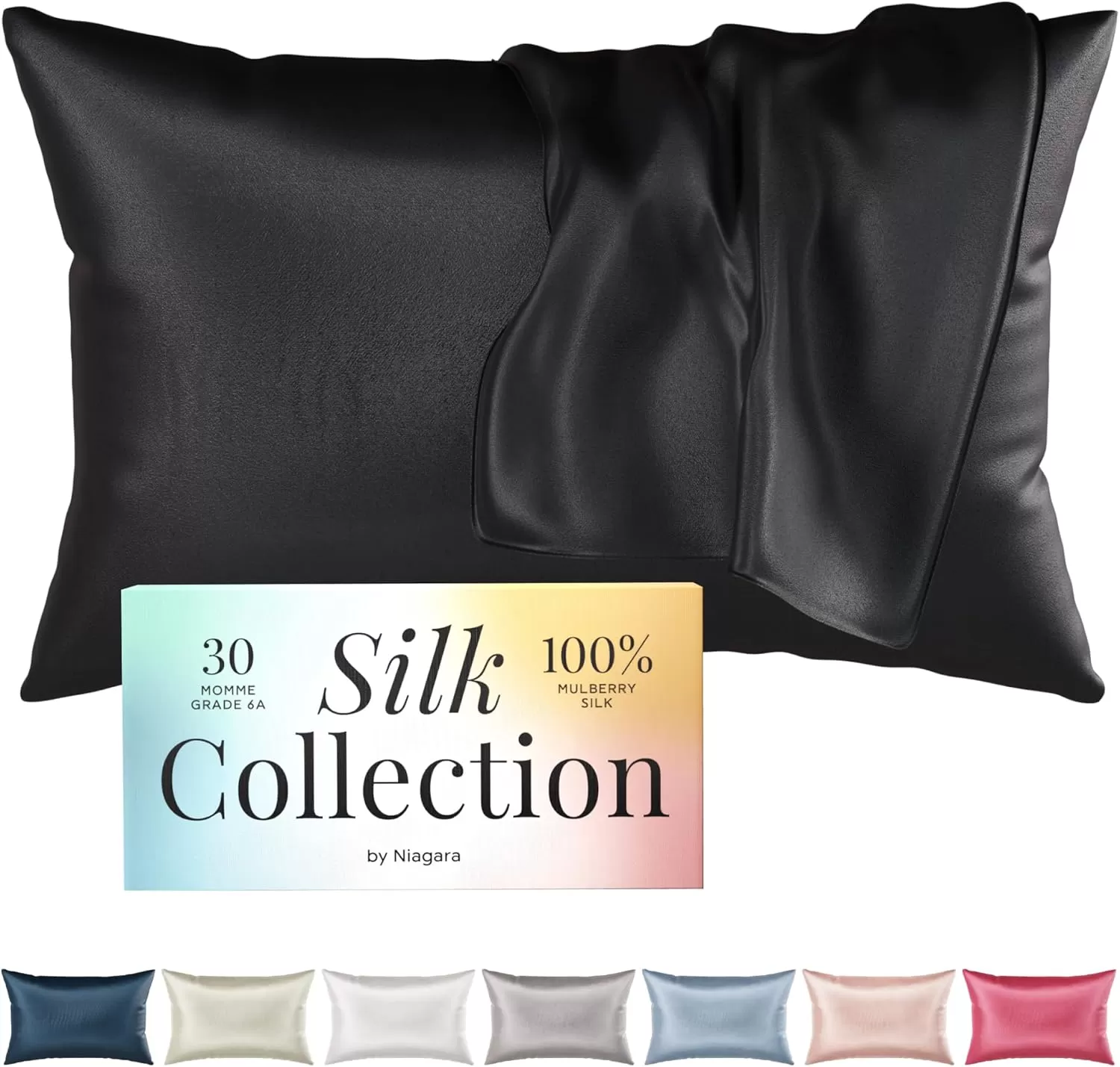 imageNiagara 100 Mulberry Silk Pillowcase  30 Momme Silk Pillow case for Hair and Skin  Grade 6A Silk Pillow Cases with Zipper  Soft ampamp Cooling Black Silk Pillowcase Queen Size 20quotx30quotBlack