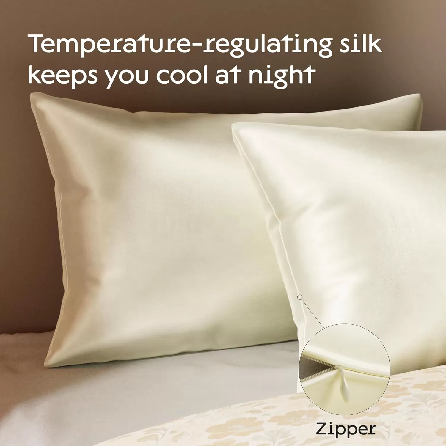 imageNiagara 100 Mulberry Silk Pillowcase  30 Momme Silk Pillow case for Hair and Skin  Grade 6A Silk Pillow Cases with Zipper  Soft ampamp Cooling White Silk Pillowcase Queen Size 20quotx30quotChampagne