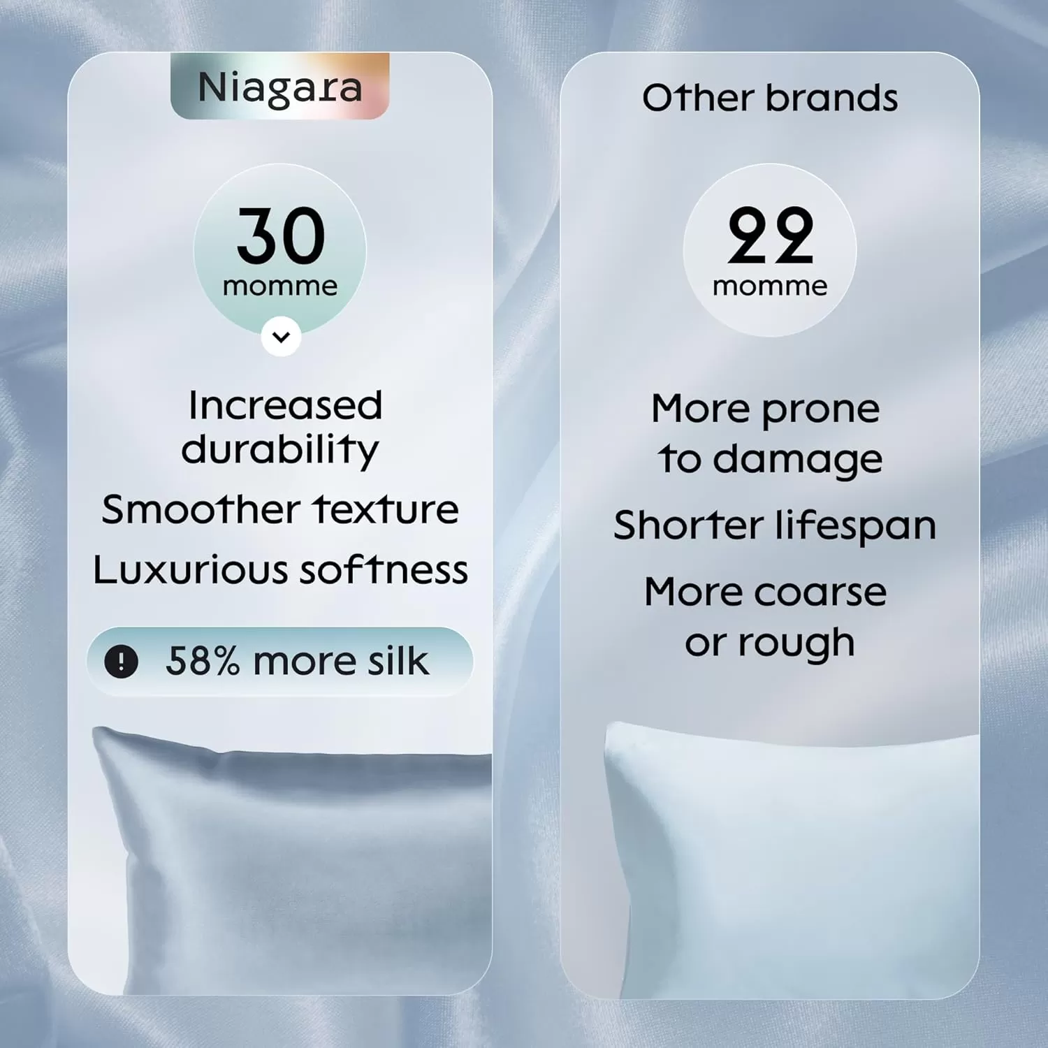 imageNiagara 100 Mulberry Silk Pillowcase  30 Momme Silk Pillow case for Hair and Skin  Grade 6A Silk Pillow Cases with Zipper  Soft ampamp Cooling White Silk Pillowcase Queen Size 20quotx30quotBlue