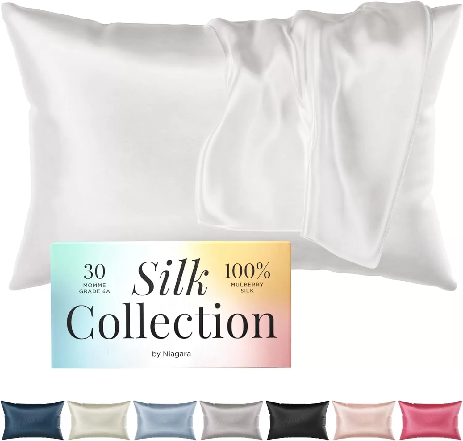 imageNiagara 100 Mulberry Silk Pillowcase  30 Momme Silk Pillow case for Hair and Skin  Grade 6A Silk Pillow Cases with Zipper  Soft ampamp Cooling White Silk Pillowcase Queen Size 20quotx30quotWhite