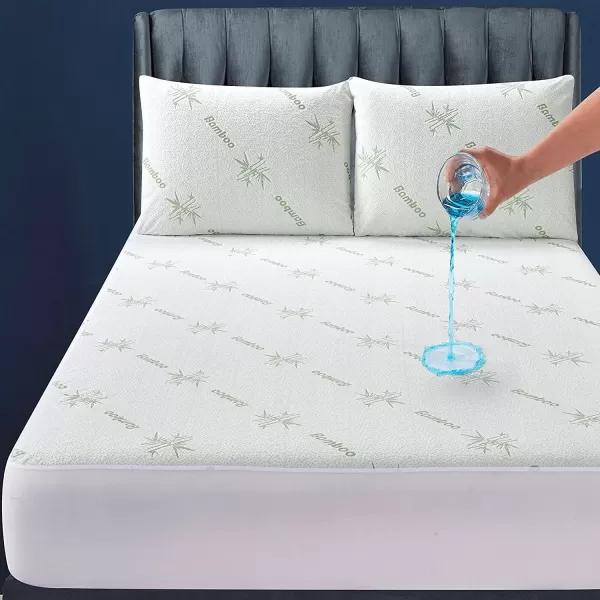 image100 Waterproof Twin Mattress Protector  360 Protection Against Spills Stains ampamp Accidents for Parents ampamp Pet Owners  Noiseless ampamp Cooling Viscose Made from Bamboo WhiteFull