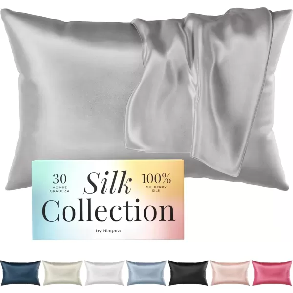 imageNiagara 100 Mulberry Silk Pillowcase  30 Momme Silk Pillow case for Hair and Skin  Grade 6A Silk Pillow Cases with Zipper  Soft ampamp Cooling Black Silk Pillowcase Queen Size 20quotx30quotGrey