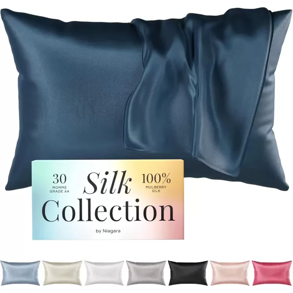 imageNiagara 100 Mulberry Silk Pillowcase  30 Momme Silk Pillow case for Hair and Skin  Grade 6A Silk Pillow Cases with Zipper  Soft ampamp Cooling Black Silk Pillowcase Queen Size 20quotx30quotNavy Blue