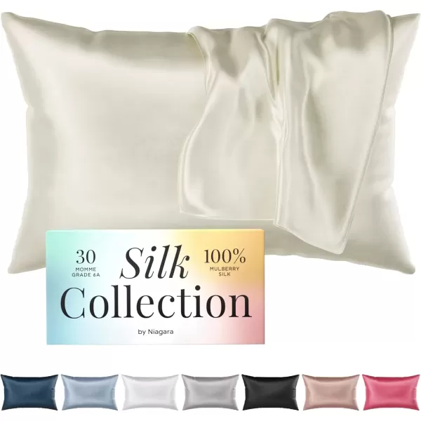 imageNiagara 100 Mulberry Silk Pillowcase  30 Momme Silk Pillow case for Hair and Skin  Grade 6A Silk Pillow Cases with Zipper  Soft ampamp Cooling Black Silk Pillowcase Queen Size 20quotx30quotChampagne