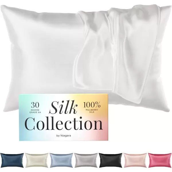 imageNiagara 100 Mulberry Silk Pillowcase  30 Momme Silk Pillow case for Hair and Skin  Grade 6A Silk Pillow Cases with Zipper  Soft ampamp Cooling White Silk Pillowcase Queen Size 20quotx30quotWhite