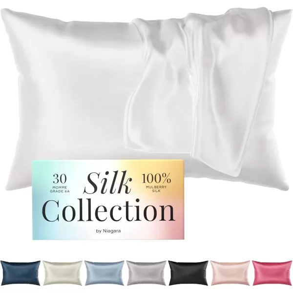 imageNiagara 100 Mulberry Silk Pillowcase  30 Momme Silk Pillow case for Hair and Skin  Grade 6A Silk Pillow Cases with Zipper  Soft ampamp Cooling White Silk Pillowcase Queen Size 20quotx30quotWhite