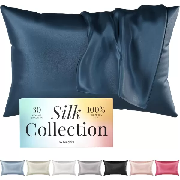imageNiagara 100 Mulberry Silk Pillowcase  30 Momme Silk Pillow case for Hair and Skin  Grade 6A Silk Pillow Cases with Zipper  Soft ampamp Cooling White Silk Pillowcase Queen Size 20quotx30quotNavy Blue
