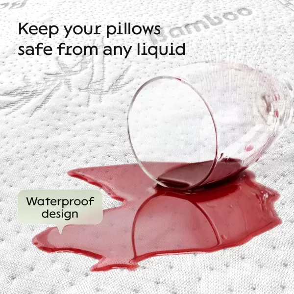 image100 Waterproof Pillow Protectors King 20x36 Pair Zippered Pillow Case Pillow Cover Guaranteed Noiseless Pad Ultra Plush Absorbent Viscose Made from Bamboo Green 2 PackWhite