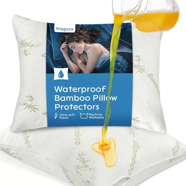 image100 Waterproof Pillow Protectors King 20x36 Pair Zippered Pillow Case Pillow Cover Guaranteed Noiseless Pad Ultra Plush Absorbent Viscose Made from Bamboo Green 2 PackGreen