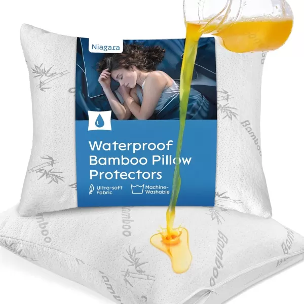 image100 Waterproof Pillow Protectors King 20x36 Pair Zippered Pillow Case Pillow Cover Guaranteed Noiseless Pad Ultra Plush Absorbent Viscose Made from Bamboo Green 2 PackWhite