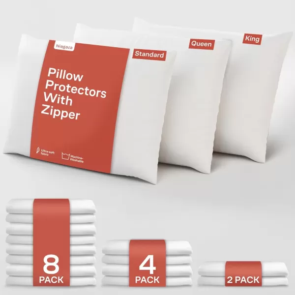 imageNiagara 2 Pack Standard Pillow Protectors with Zipper Premium Cotton Sateen Blend Tight Weave Lab Tested Non Noisy Zip Covers Breathable Non Crinky 20x26 InchesQueen