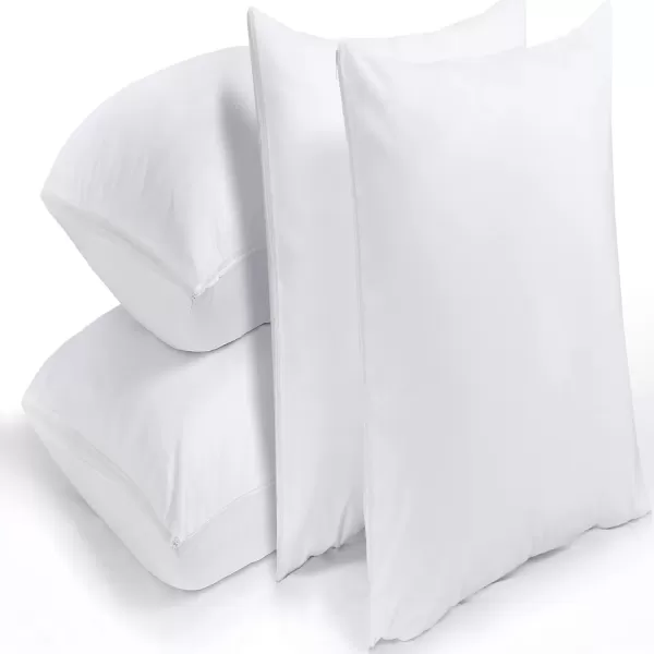 imageNiagara 4 Pack Pillow Protectors Queen 20x30 Inches Lab Certified Ultra Fresh Treated 100 Cotton Non Crinkle Quiet Breathable Zipper Covers Cases WhiteQueen