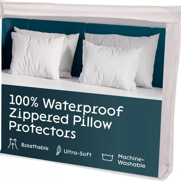 imageNiagara 4 Pack Waterproof Pillow Protectors King 20x36 Inches Smooth Zipper Premium Encasement Covers Quiet Cases Set WhiteQueen