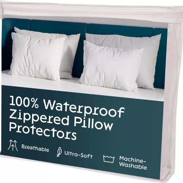 imageNiagara 4 Pack Waterproof Pillow Protectors King 20x36 Inches Smooth Zipper Premium Encasement Covers Quiet Cases Set WhiteStandard