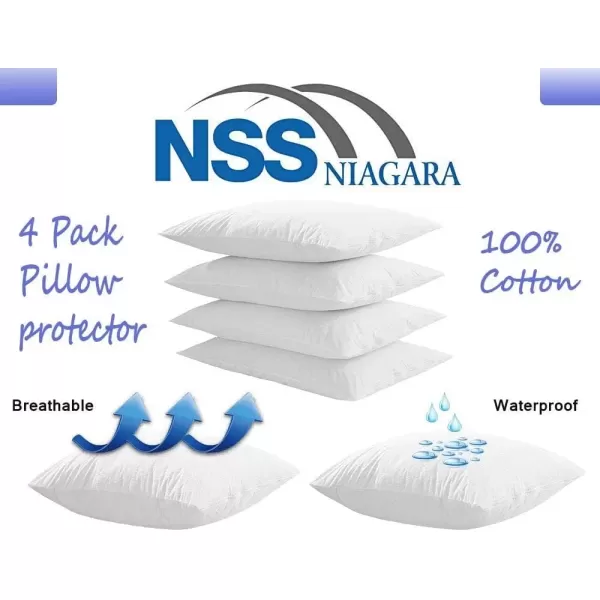imageNiagara Waterproof Pillow Protectors Standard 4 Pack Cotton Terry 100 Waterproof Zippered White Pillow Encasement Washable Long Life Soft