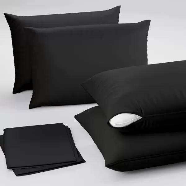 imageUltra Soft Pillow Protectors with Zipper Standard Size  Set of 4 Breathable Pillow Covers  100 Protection Against Stains Dust ampamp Dirt  Machine Washable GrayBlack