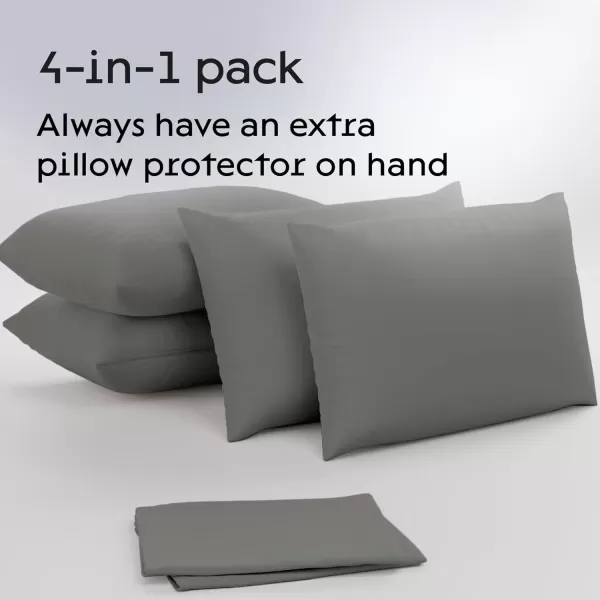 imageUltra Soft Pillow Protectors with Zipper Standard Size  Set of 4 Breathable Pillow Covers  100 Protection Against Stains Dust ampamp Dirt  Machine Washable GrayGray