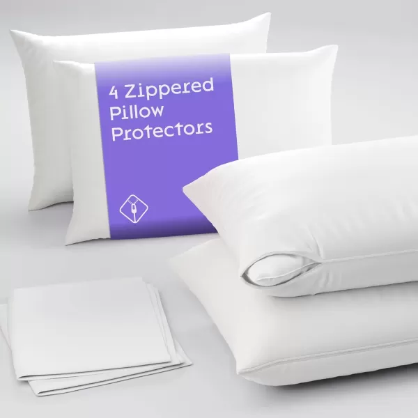 imageUltra Soft Pillow Protectors with Zipper Standard Size  Set of 4 Breathable Pillow Covers  100 Protection Against Stains Dust ampamp Dirt  Machine Washable GrayWhite
