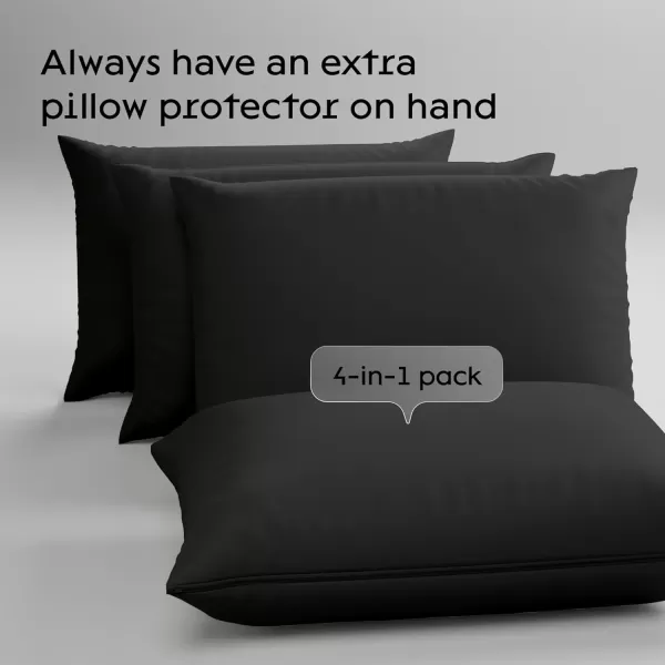 imageUltra Soft Pillow Protectors with Zipper Standard Size  Set of 4 Breathable Pillow Covers  100 Protection Against Stains Dust ampamp Dirt  Machine Washable GrayBlack
