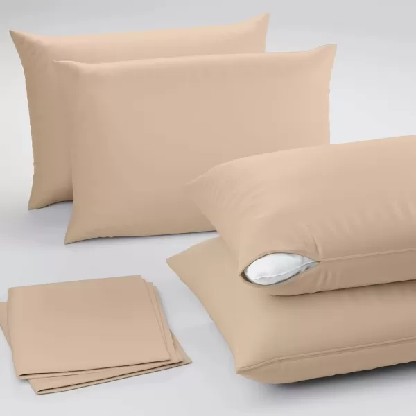 imageUltra Soft Pillow Protectors with Zipper Standard Size  Set of 4 Breathable Pillow Covers  100 Protection Against Stains Dust ampamp Dirt  Machine Washable GrayBeige