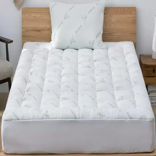 imageViscose Made from Bamboo Twin Mattress Topper  Thick Cooling Breathable Pillow Top Mattress Pad for Back Pain Relief  Deep Pocket Topper Fits 820 Inches Mattress WhiteGreen