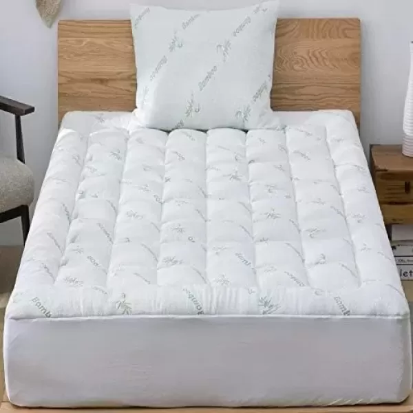 imageViscose Made from Bamboo Twin Mattress Topper  Thick Cooling Breathable Pillow Top Mattress Pad for Back Pain Relief  Deep Pocket Topper Fits 820 Inches Mattress WhiteGreen