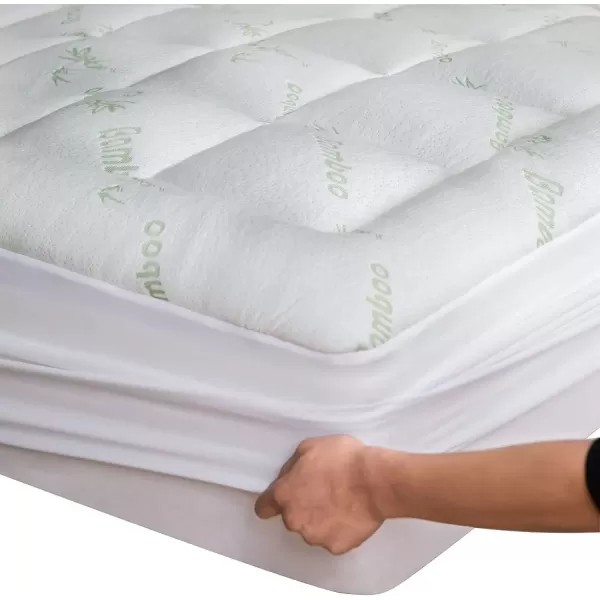 imageViscose Made from Bamboo Twin Mattress Topper  Thick Cooling Breathable Pillow Top Mattress Pad for Back Pain Relief  Deep Pocket Topper Fits 820 Inches Mattress WhiteGreen