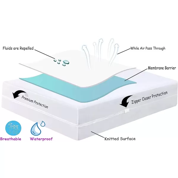 imageWaterproof Mattress Protector Queen Encasement Bed Size 60x80x1516Inches Extra Deep Pocket Protector Cover 6 Sided Enhanced Protection Breathable White