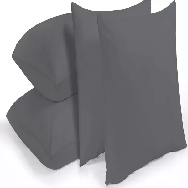 image4 Pack Waterproof Grey Pillow Protectors Standard 20x26 Inches Smooth Zipper Premium Encasement Covers Quiet Cases SetGrey