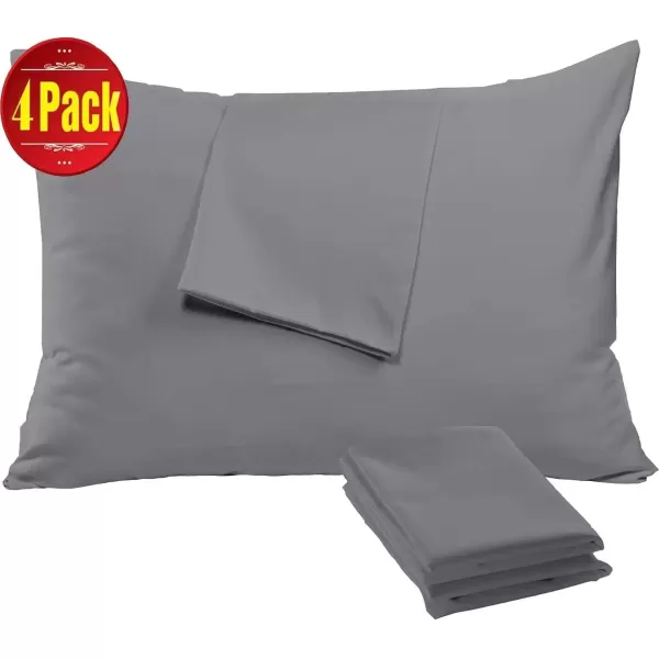 image4 Pack Waterproof Grey Pillow Protectors Standard 20x26 Inches Smooth Zipper Premium Encasement Covers Quiet Cases SetGrey
