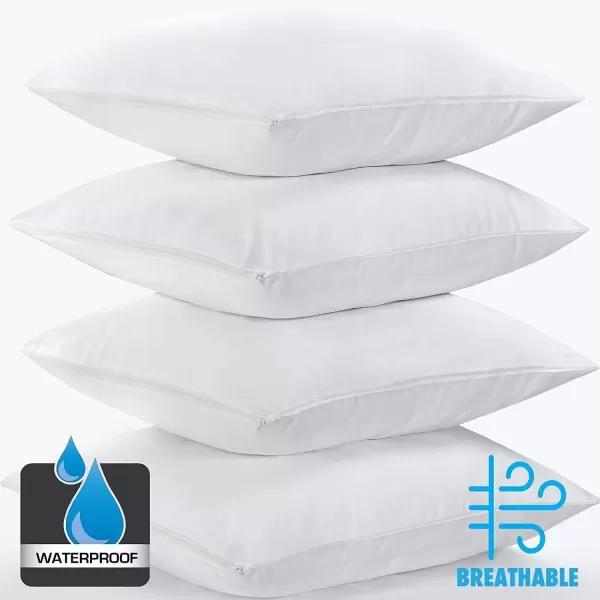 imageNiagara 8 Pack Waterproof Pillow Protectors King 20x36 Inches Smooth Zipper Premium Encasement Covers Quiet Cases Set WhiteQueen