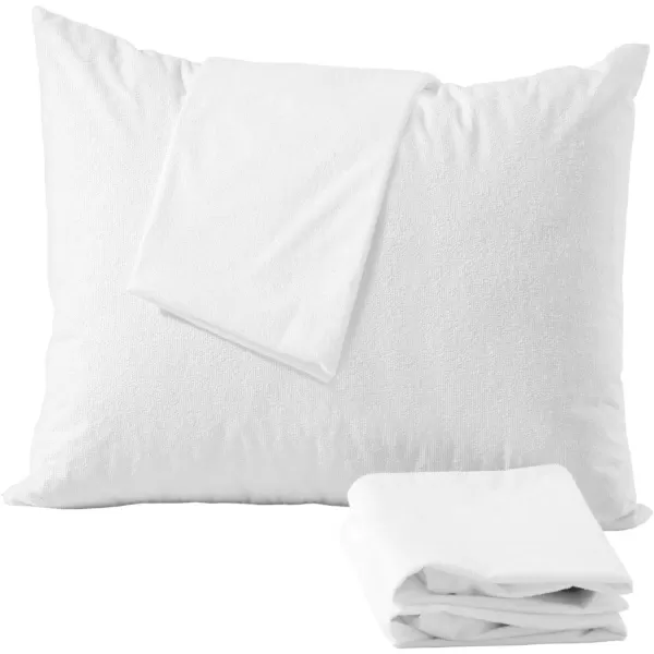 imageNiagara Waterproof Pillow Protectors King 4 Pack Cotton Terry 100 Waterproof Cooling Zippered Cotton White T Pillow Encasement Washable Long Life Soft BreathableQueen