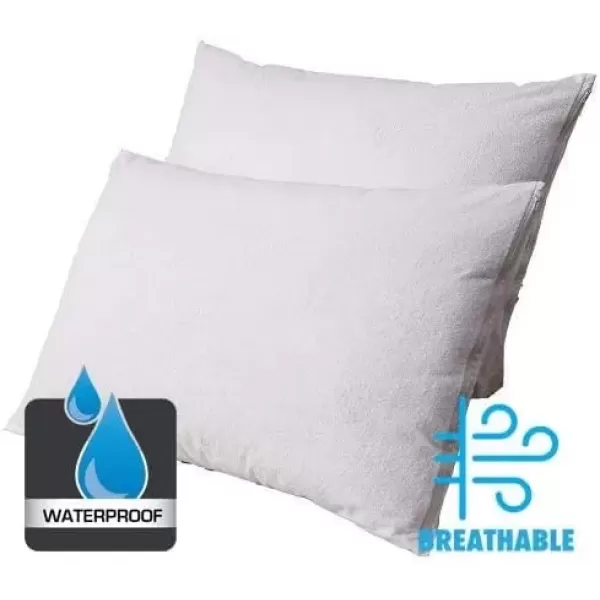 imageNiagara Waterproof Pillow Protectors King 4 Pack Cotton Terry 100 Waterproof Cooling Zippered Cotton White T Pillow Encasement Washable Long Life Soft BreathableQueen