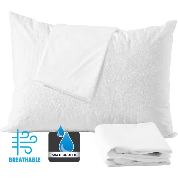 imageNiagara Waterproof Pillow Protectors Queen 4 Pack Cotton Terry 100 Waterproof Cooling Zippered Cotton White T Pillow Encasement Washable Long Life Soft BreathableKing