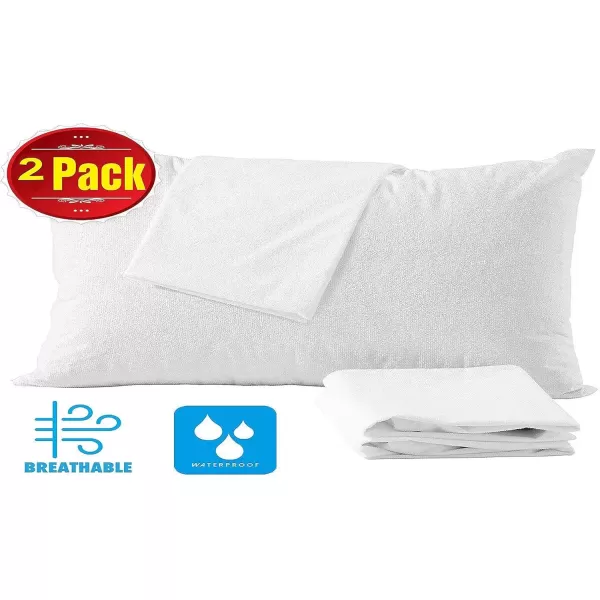 imageNiagara Waterproof Pillow Protectors Queen 4 Pack Cotton Terry 100 Waterproof Cooling Zippered Cotton White T Pillow Encasement Washable Long Life Soft BreathableKing