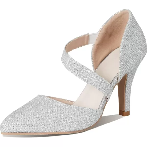Uacllcau Women’s High Heeled Pumps for Women Kitten Heel Closed Pointed Toe Sandals with Elastic Strap Cutout Glitter Pumps Slip-on Party Bridal Pumps